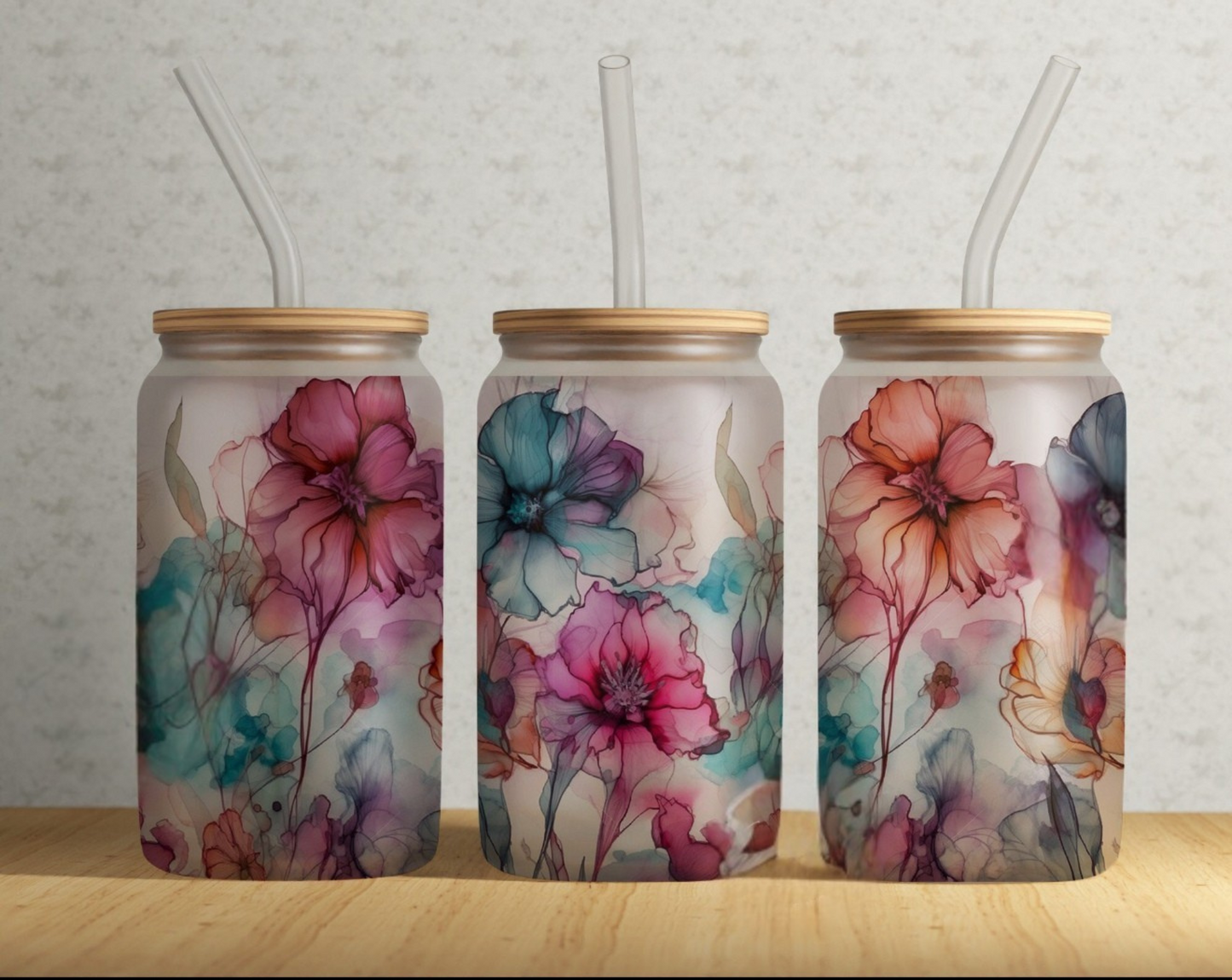 Watercolor Flowers Glass Tumbler